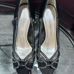 Caparros Black Mesh Heels with Rhinestones